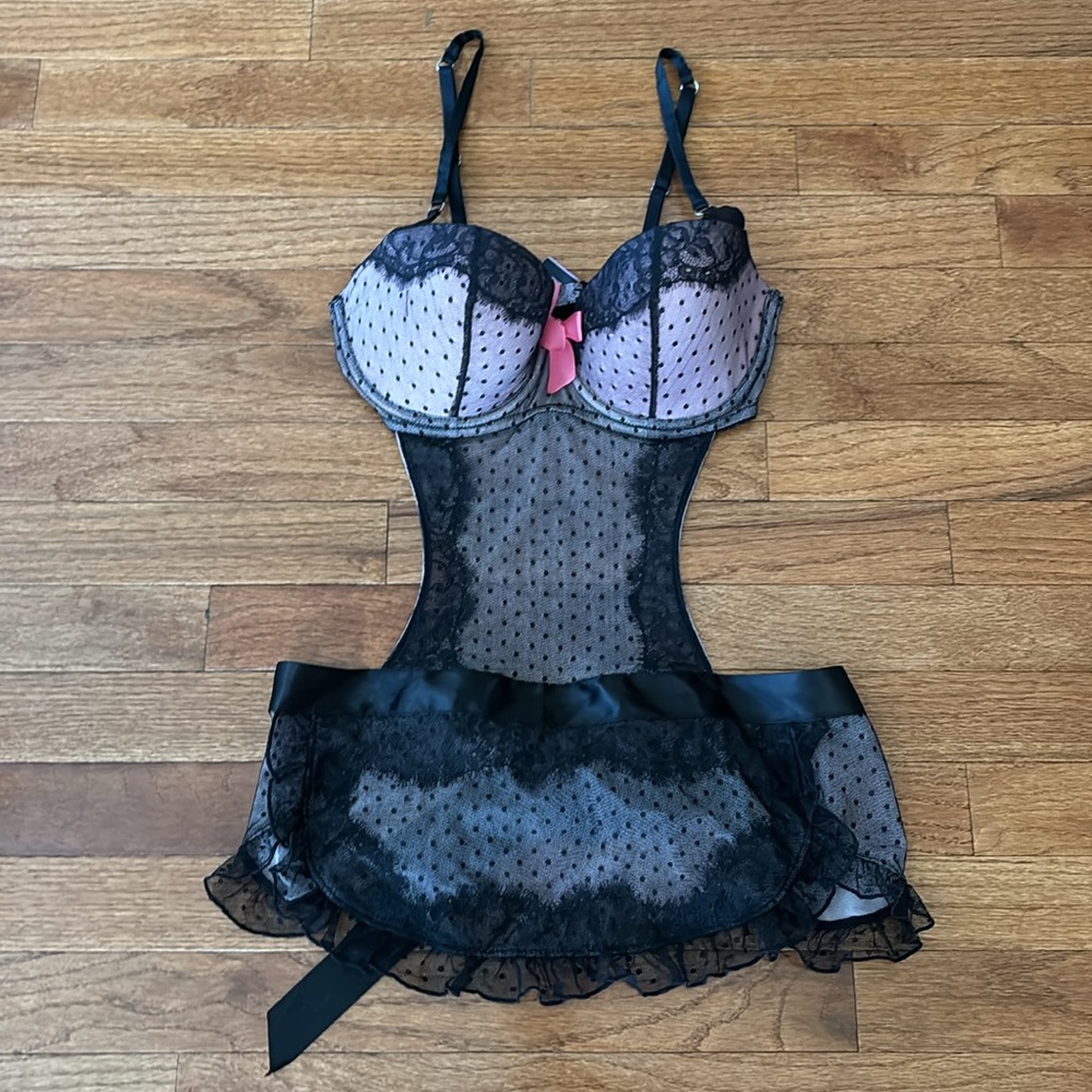 Victoria’s secret Y2k sexy little things black and pink mesh lace maid outfit